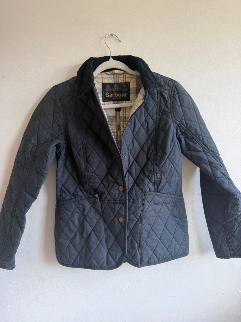 Barbour Women's Quilted Navy Jacket with Corduroy Collar size U.S. 6